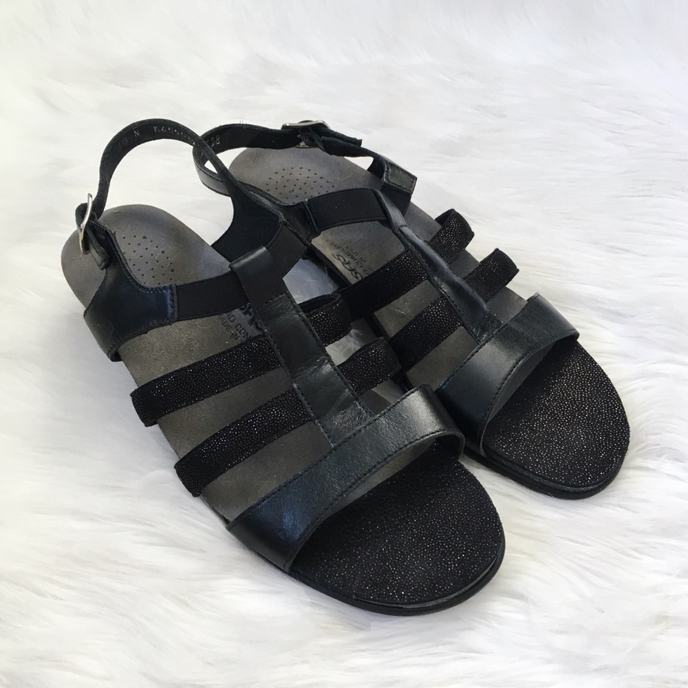 SAS Black Strap Heeled Sandal Narrow Comfort Shoes